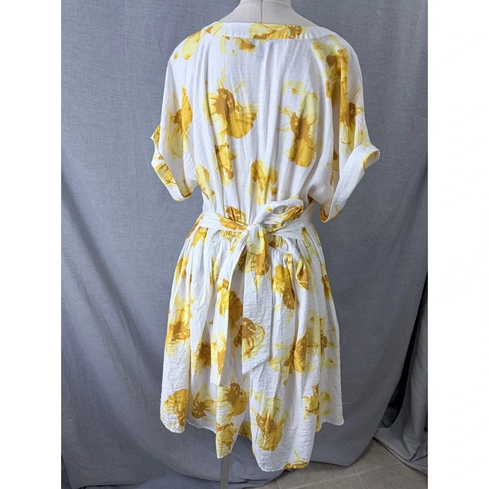 Simply Vera Wang Yellow Floral Rayon Blend‎ Shift Dress White XL Wedding Guest